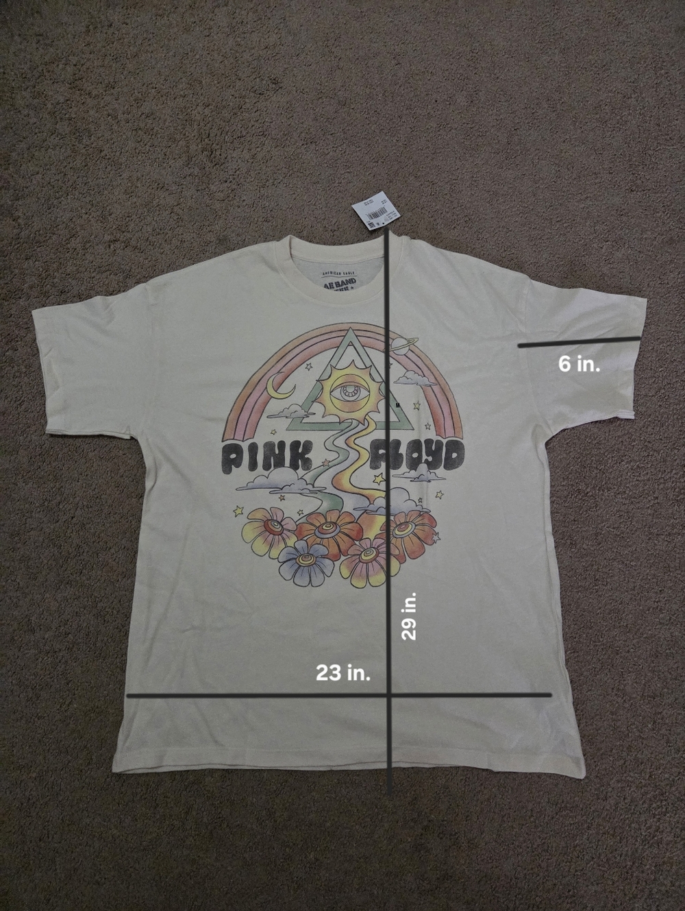 American Eagle  Cream Tee with Pastel Pink Floyd Rainbow Graphic - Picture 4 of 4